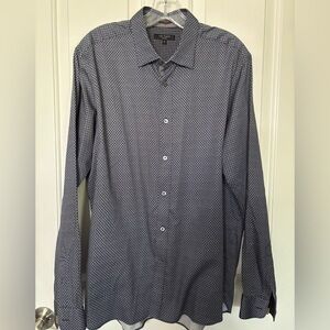 EUC Ted Baker Men's Navy Micro-Pattern Dress Shirt Size 5/XL